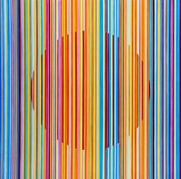 Abstraktes Gemälde orange blau gestreift