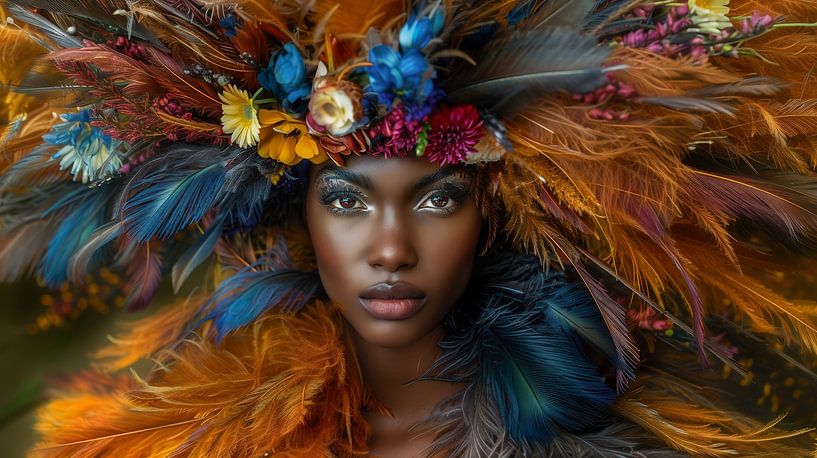 Modèle africain avec plumes par Jellie van Althuis