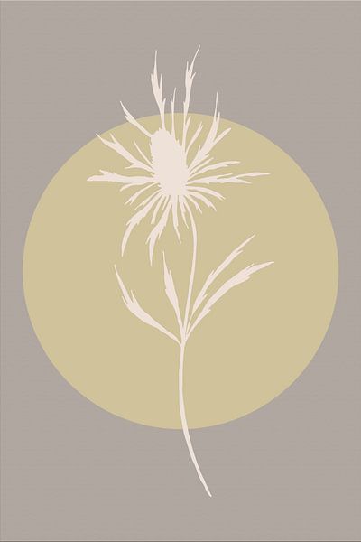 Japandi. Boho botanische distelbloem in goud en taupe nr. 4 van Dina Dankers