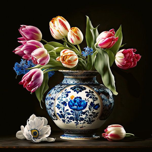 Vase classique avec tulipes par Vlindertuin-Art