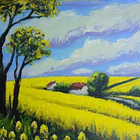 Koolzaadvelden schilderstijl, digitale illustratie