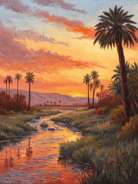 Eine ruhige Wüstenoase bei Sonnenuntergang von Artistic