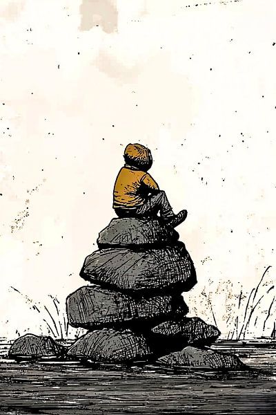 Kind auf Steinen sitzend von Art & Soul Creations