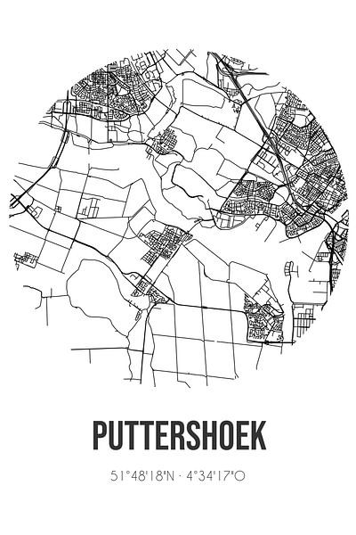 Puttershoek (South Holland) | Carte | Noir et Blanc par Affiches de lieux
