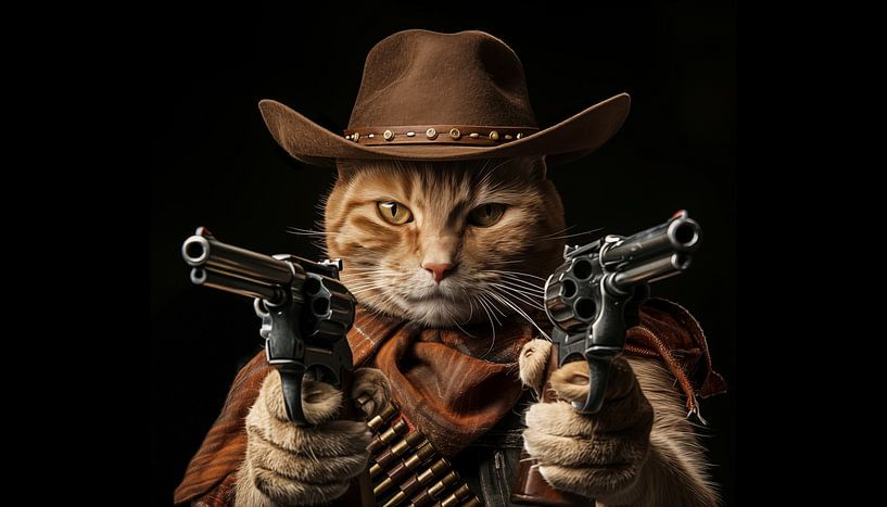 Panorama d'un chat cow-boy avec deux fusils par TheXclusive Art