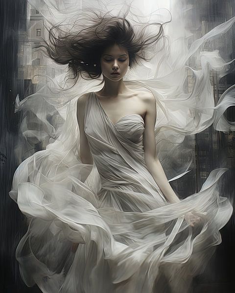 Jeune femme en robe blanche par Hans-Jürgen Flaswinkel