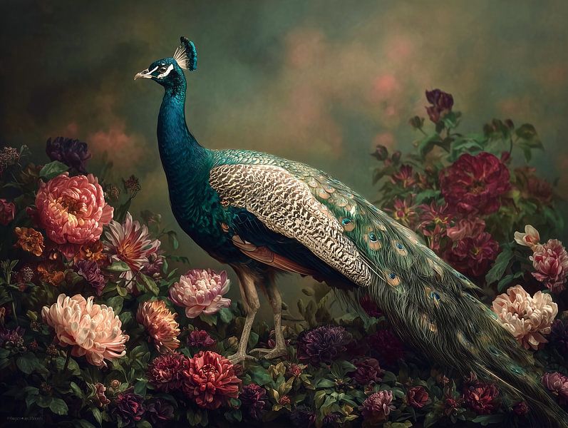 Jardin de la fierté - Paon parmi les fleurs par Danny van Eldik - Perfect Pixel Design