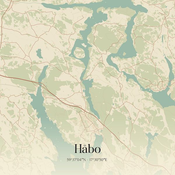 Alte Karte von Håbo, Schweden. von Ortsdrucke