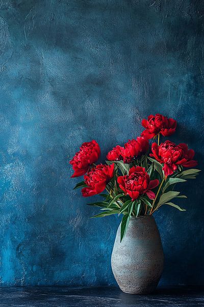 Fleurs rouges dans un décor bleu par Imperial Art House