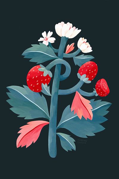 La fraise dans le jardin par Flaming Garden by The Artcircle