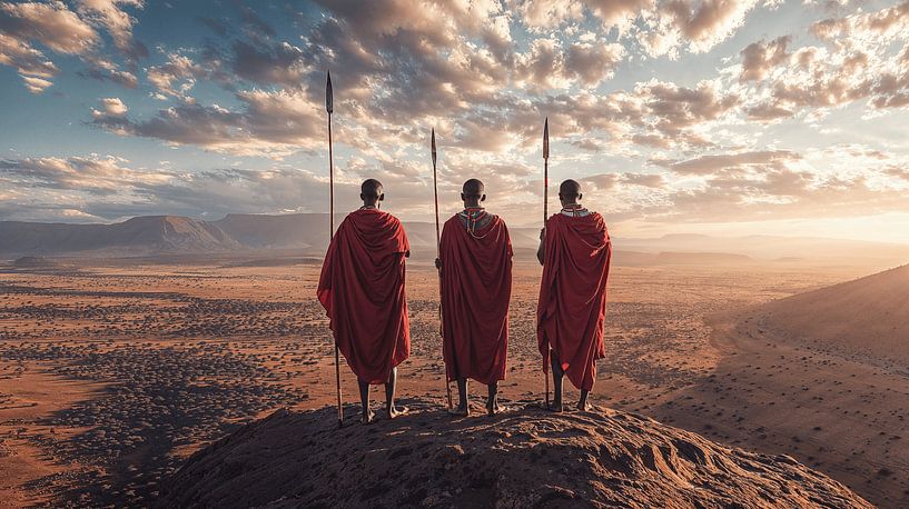 Masai portrait in African valley at sunrise by Sander Hupkes