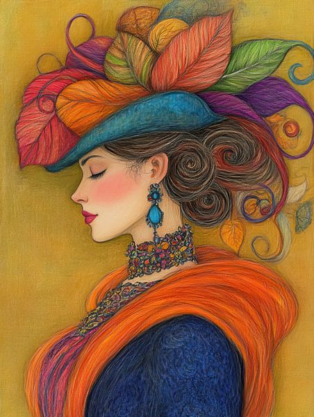 Dame au chapeau de feuilles par Peintures accrocheuses