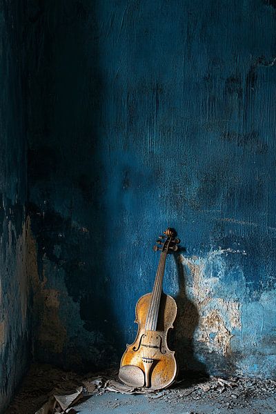 Weathered violin in blue corner by Imperial Art House