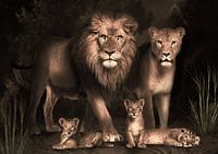 Löwenfamilie mit 3 Jungtieren