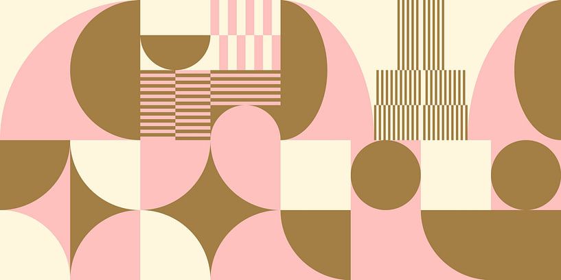 Abstrakte geometrische Retro-Kunst in Gold, Rosa und Weiß Nr. 4 von Dina Dankers