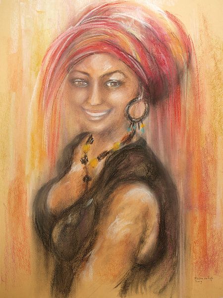 Portrait of African Mariama. Pastel drawing. by Ineke de Rijk