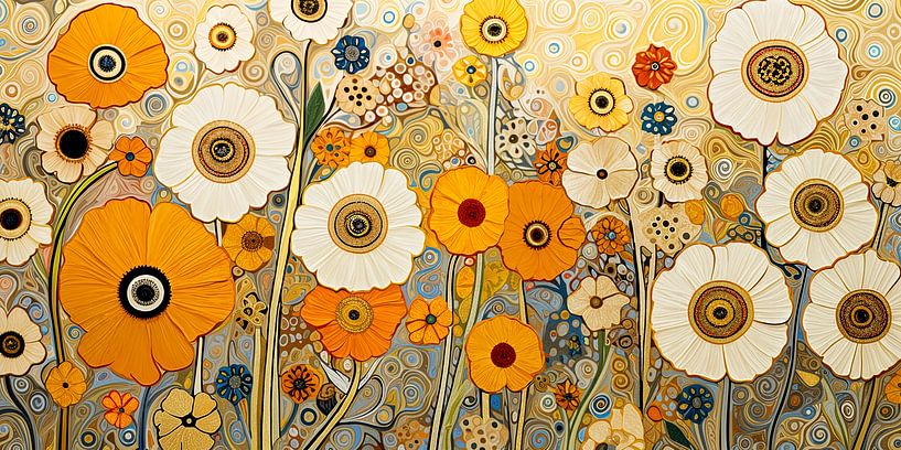 Field of flowers in Art Nouveau style by True Nature Art