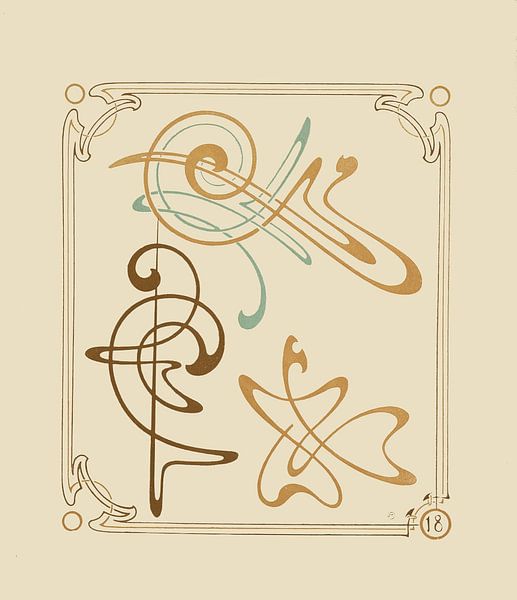 Abstract ontwerp gebaseerd op arabesken (1900) van Alphonse Mucha van Peter Balan