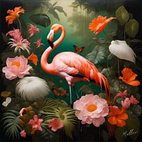Dschungel-Flora Surrealismus: Flamingo