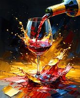 Red wine in the stream of pleasure: a wine glass between liquid gold, ruby red splashes and the dignity of the moment