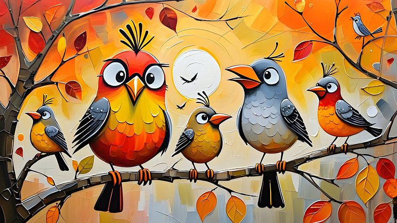 Oiseaux enjoués dans un décor d'automne par Bart Veeken