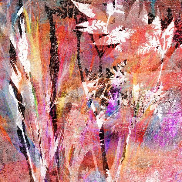 Blätter und Gräser in Gelb, Weiß und Pink von Claudia Gründler