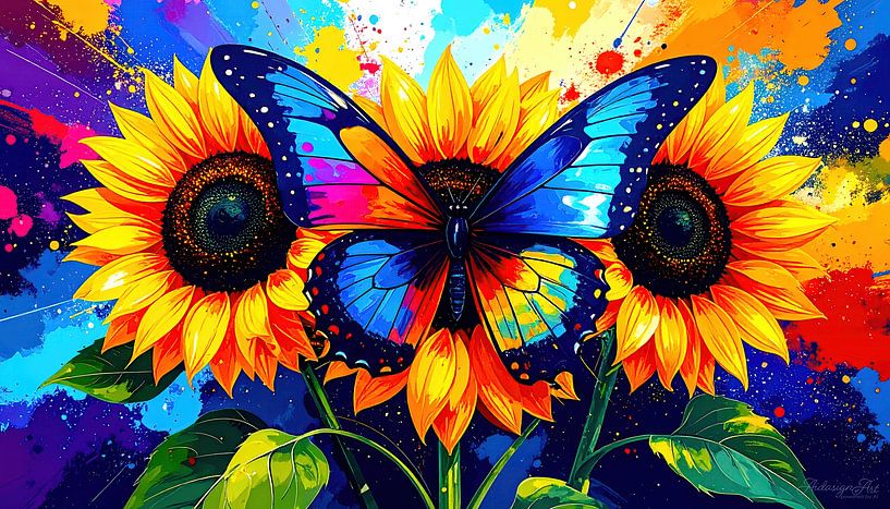 Papillon sur tournesol - entre la force de la fleur, l'ivresse des couleurs et l'instant fugace de la vie qui palpite par AidasignArt
