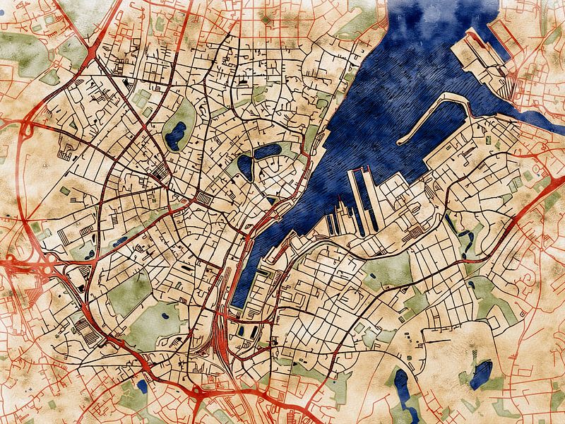 Carte de Kiel centrum avec le style 'Serene Summer' par Maporia