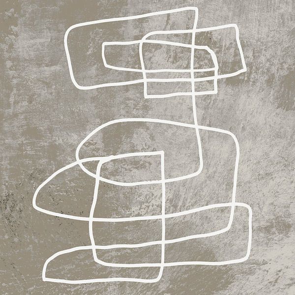 Abstrakte minimalistische Linienkunst in Weiß und Taupe von Dina Dankers