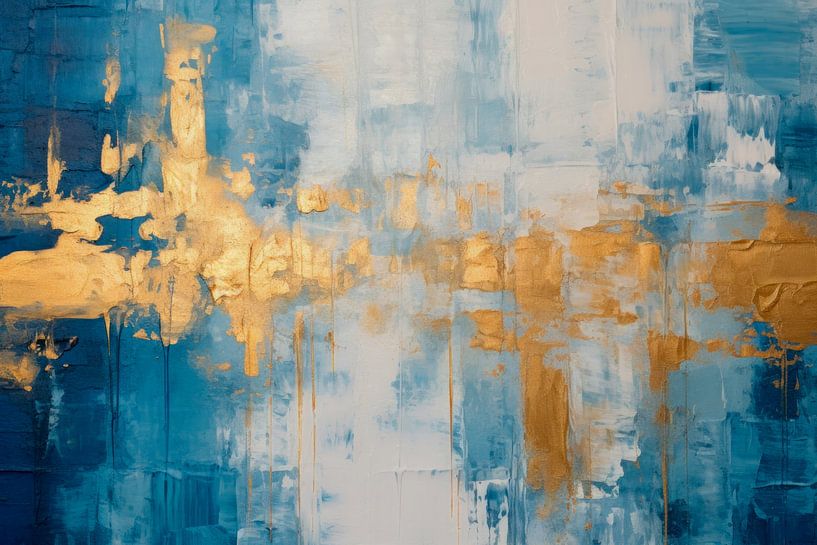 Abstract Painting - Blue Gold Elegant and Modern by Joriali Abstract