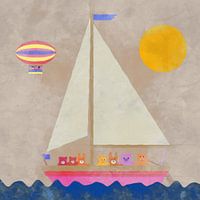 Animaux empaillés dans un voilier en mer