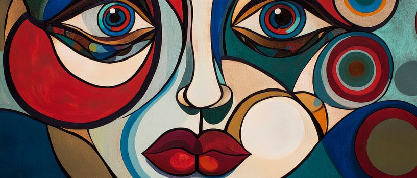 Kleurintensieve abstracte gezichtsafbeelding van Poster Art Shop