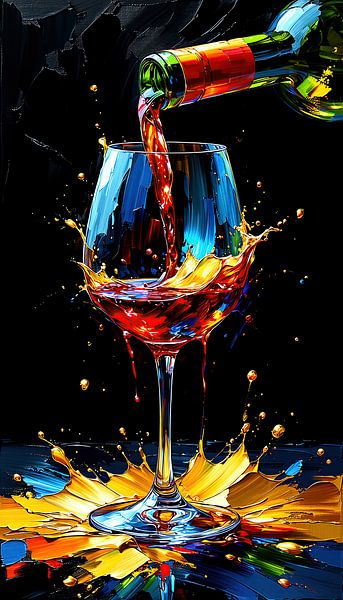 Un verre à vin entre l'éclat de l'or liquide, les éclaboussures de rubis et la poésie de l'instant. par AidasignArt