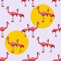 Rosa Flamingo-Muster mit gelbem Tupfen-Hintergrund - Lebendiges Design für Kleidung und Heimtextilien