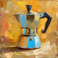 Koffie - Percolator - geel oker zilverkleurig schilderij