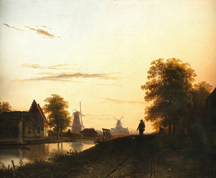 Nederlands Rivierlandschap in Avondlicht, Charles Leickert van Meesterlijcke Meesters