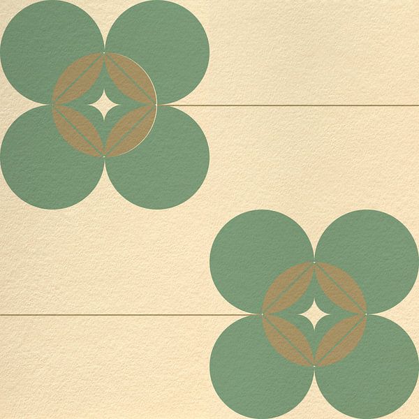 Von skandinavischem Retro-Design inspirierte Blumen und Blätter in Grün, Beige und Weiß von Dina Dankers