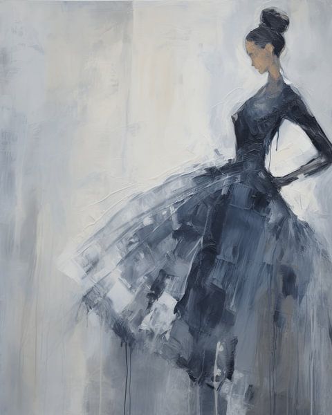 Abstract en elegant portret in blauw en wit van Studio Allee