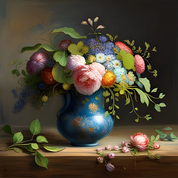 Vase avec fleurs exotiques - classique romantique II par Betty Maria Digital Art