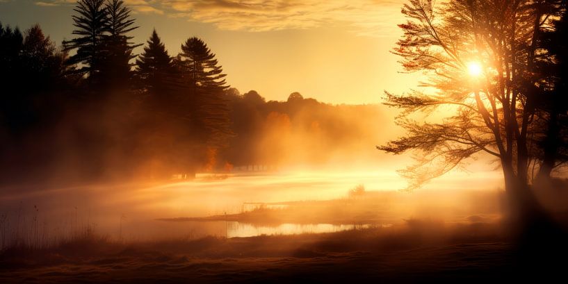 Zonsopkomst Reflecteert op Verlaten Vennetje van Vlindertuin-Art
