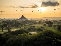 Sunset at temple field in Bagan, Myanmar