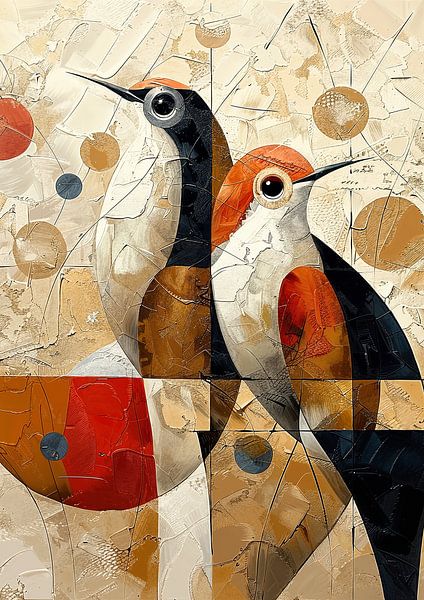 Vögel Kunst Malerei | Merry von Abstraktes Gemälde