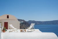 Terrasse avec vue sur la mer à Santorin