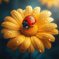 Ladybug on a yellow flower macro