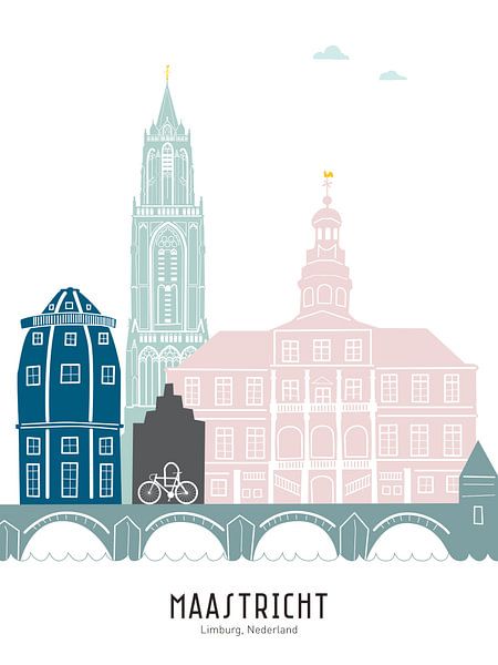Skyline-Illustration Stadt Maastricht in Farbe von Mevrouw Emmer