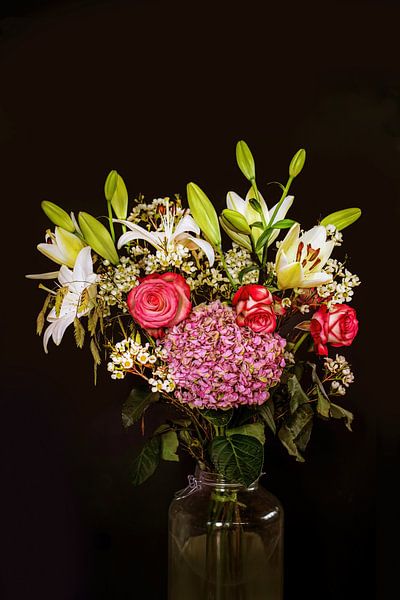 A bunch of flowers on a black background by Marlieke