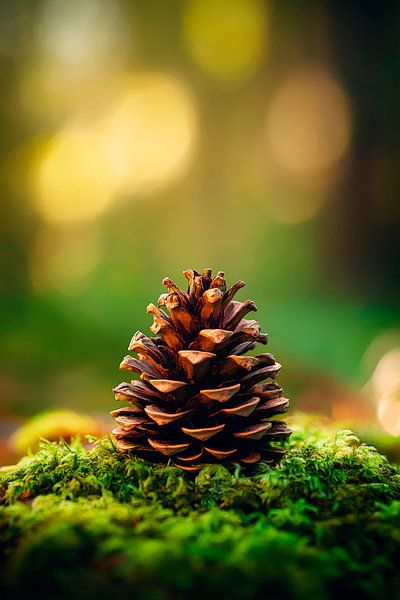 Fichtenzapfen auf moosigem Boden von Poster Art Shop
