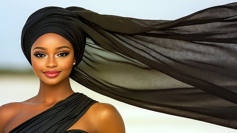 Femme élégante portant un turban et un tissu fluide par Frank Heinz