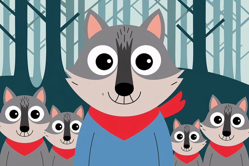 Cute wolves in the forest by Art & Soul Creations