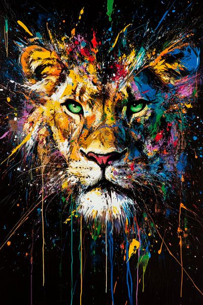Bunter Löwe im Farbrausch – Kunstwerk von Poster Art Shop